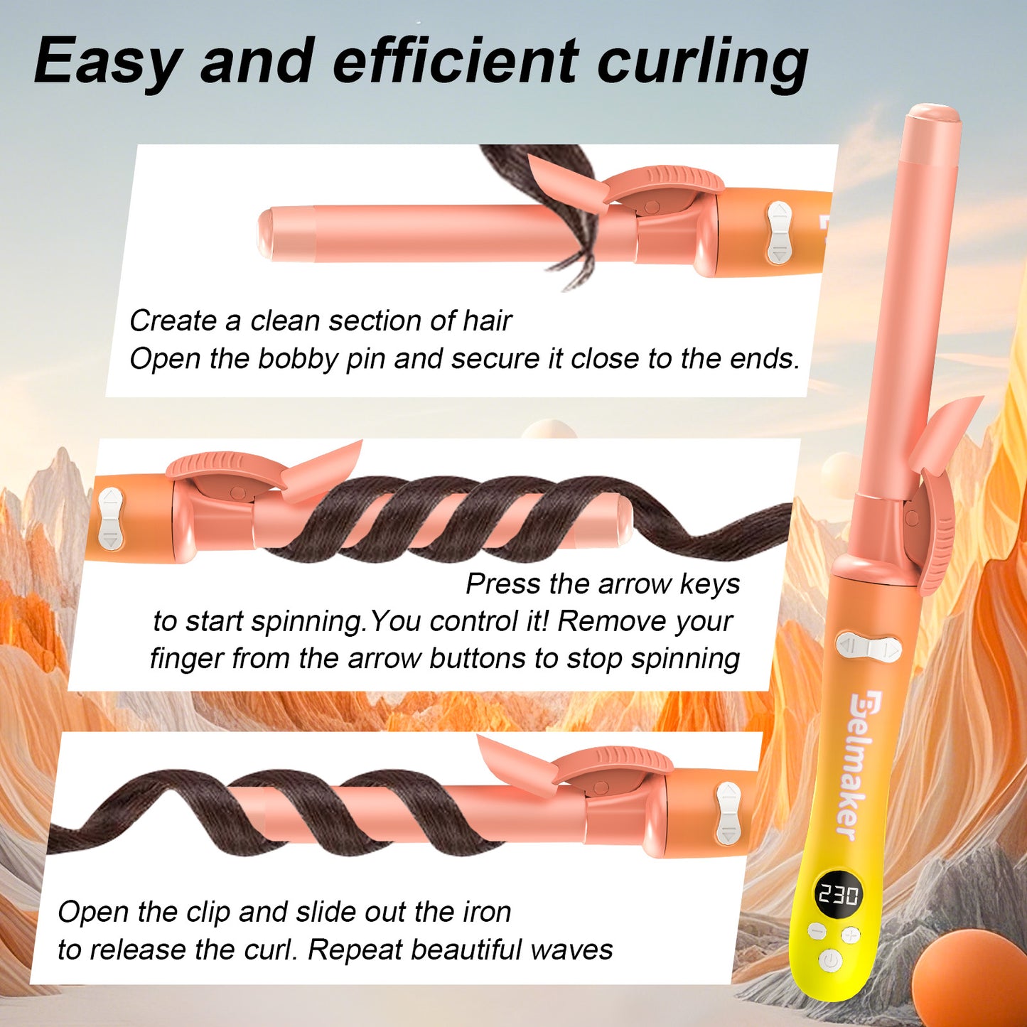 Hair curler Auto Roating Curling Iron Yellow