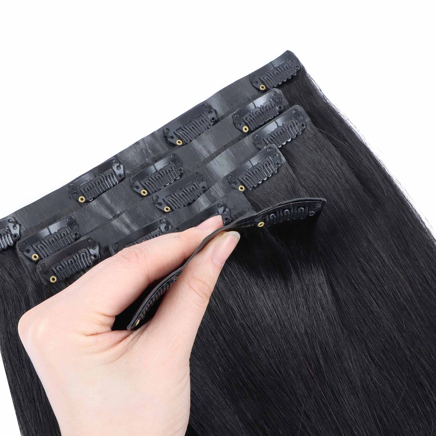 Jet Black (1) - Seamless Clip in Hair Extensions