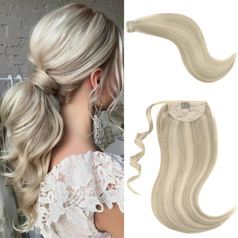 Ash Blonde Highlights (17A/60) - Human Hair Ponytail Extensions