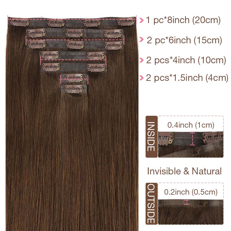 Chocolate Brown (4) - Seamless Clip in Hair Extensions