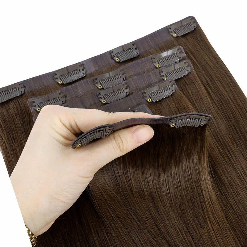 Chocolate Brown (4) - Seamless Clip in Hair Extensions