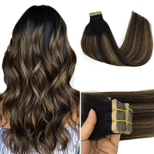 Natural Black Balayage (1B/6/1B) - Tape in Hair Extensions