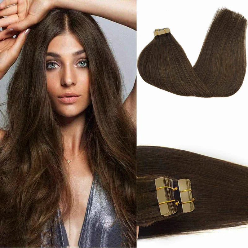 Chocolate Brown (4) - Tape in Hair Extensions 100g 2 Packs