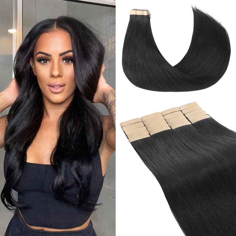 Jet Black (1) - Tape in Hair Extensions